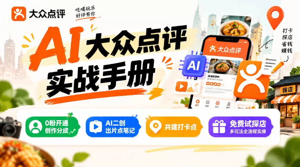 《AI大众点评0粉变现：不出门不露脸，AI二创日更笔记躺赚分成》-猴哥资源站