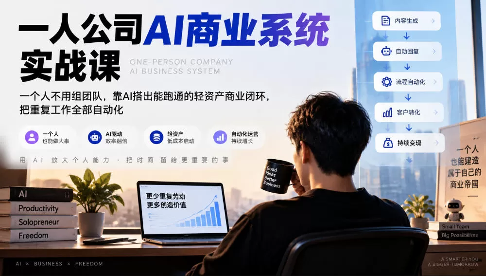《一人公司AI商业系统：不组团队靠AI跑通全闭环，重复工作全自动》-猴哥资源站