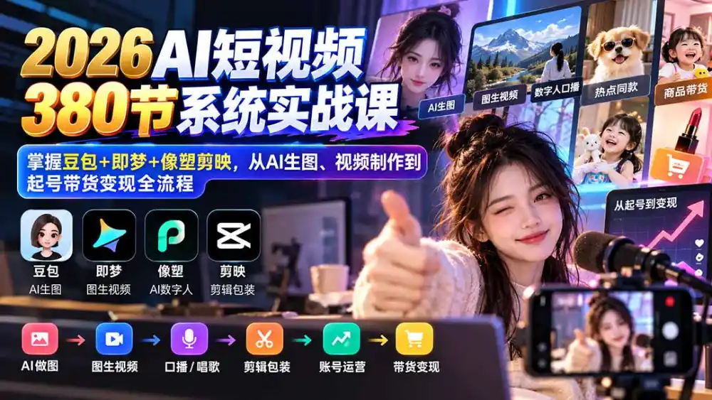 《380节AI短视频实战课，零基础玩转带货变现》-猴哥资源站