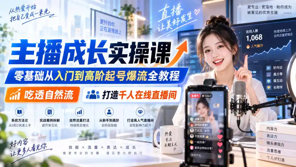 《主播成长实操课：零基础吃透自然流，打造千人在线爆款直播间》-猴哥资源站