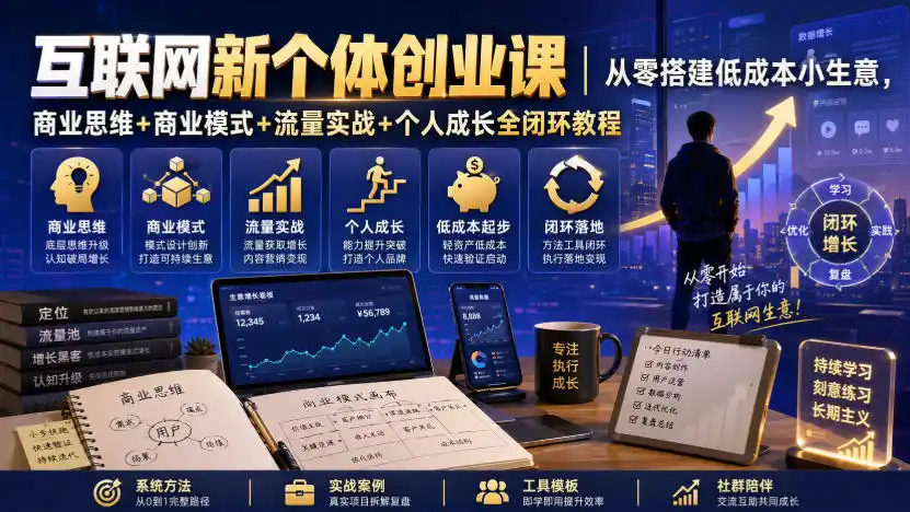 《低成本互联网摆摊实战，零基础搭建可复利的小生意》-猴哥资源站