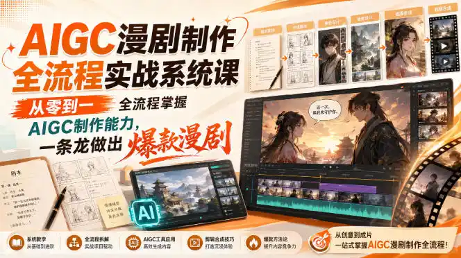 《AIGC漫剧制作全流程实战，零基础一条龙做出爆款漫剧》-猴哥资源站