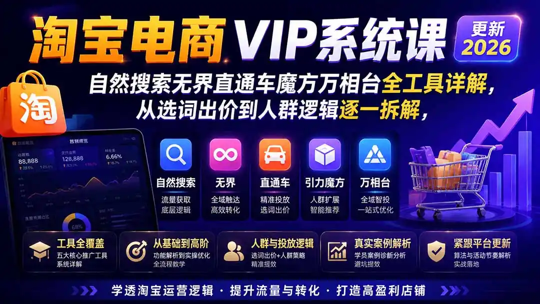《淘宝电商VIP实战体系，自然搜索+付费推广双引擎，稳定拉升店铺流量与转化》-猴哥资源站