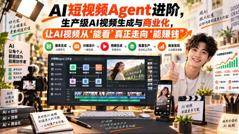AI短视频Agent进阶，生产级AI视频生成与商业化，让AI视频从”能看”真正走向”能賺钱”-猴哥资源站