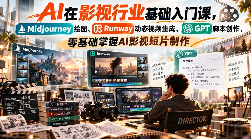 《AI影视短片全流程实操，零基础也能批量产出动态镜头》-猴哥资源站