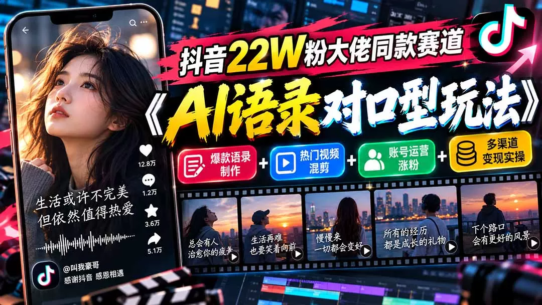《AI情感语录全自动玩法，零基础起号带货稳定变现攻略》-猴哥资源站