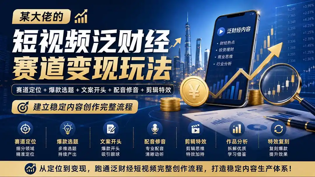 《泛财经短视频全流程实战，零基础跑通爆款内容生产线》-猴哥资源站
