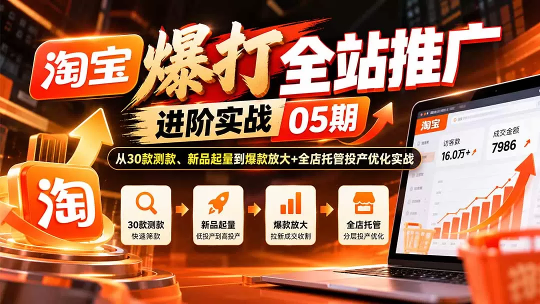 《淘宝全站推广实战：30款批量测款+100款矩阵，20节打爆全店》-猴哥资源站