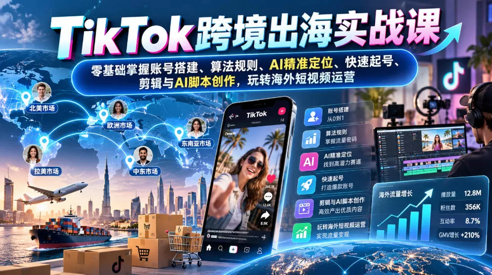 《TikTok出海AI起号全攻略，零基础批量做号抢占海外流量红利》-猴哥资源站