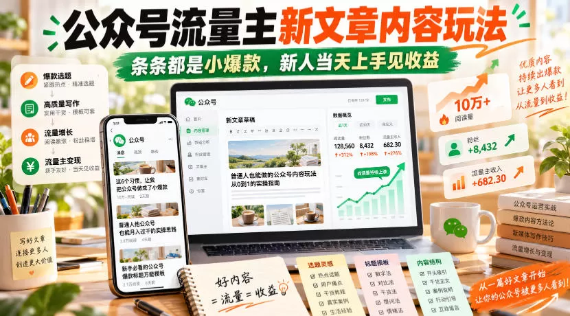《公众号流量主新玩法，条条小爆款新人当天上手见收益》-猴哥资源站
