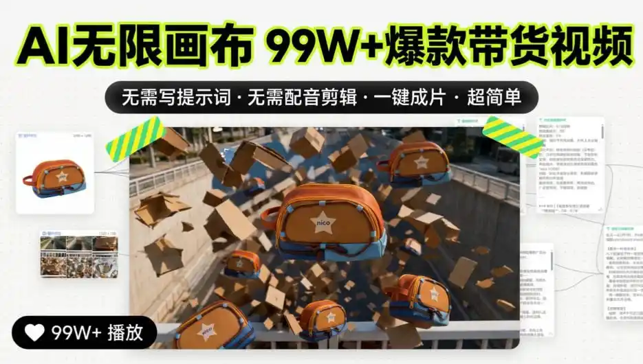 《AI无限画布批量造爆款，海外带货视频一键成片》-猴哥资源站