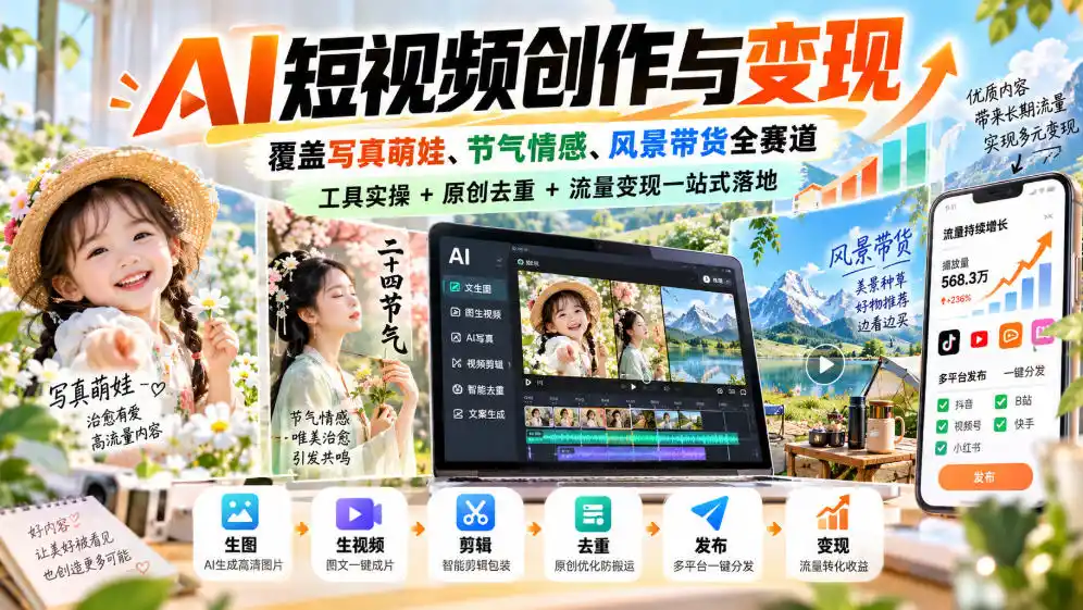 380节AI短视频全赛道实战，零粉批量做号多元变现》-猴哥资源站