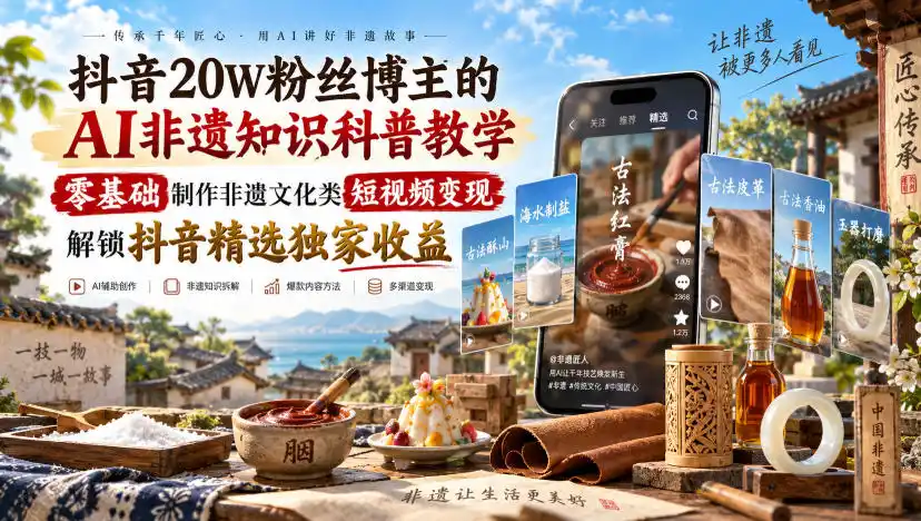 《AI非遗科普短视频实战，零基础玩转文化赛道赚取精选收益》-猴哥资源站