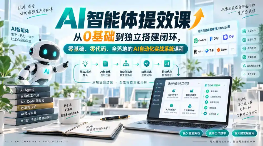 《零代码AI智能体实战：从0到1搭建自动化工作流，内容办公全提效》-猴哥资源站