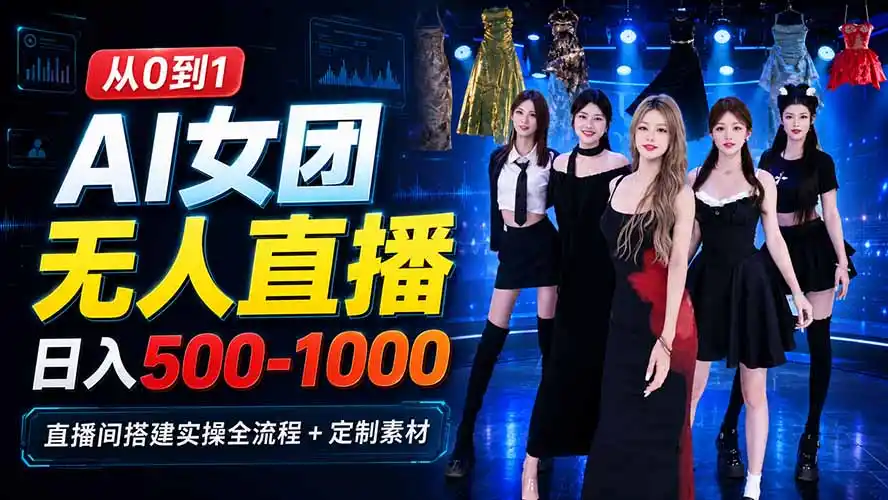 《AI女团无人直播，零基础日入500-1000的躺赚实操全攻略》-猴哥资源站